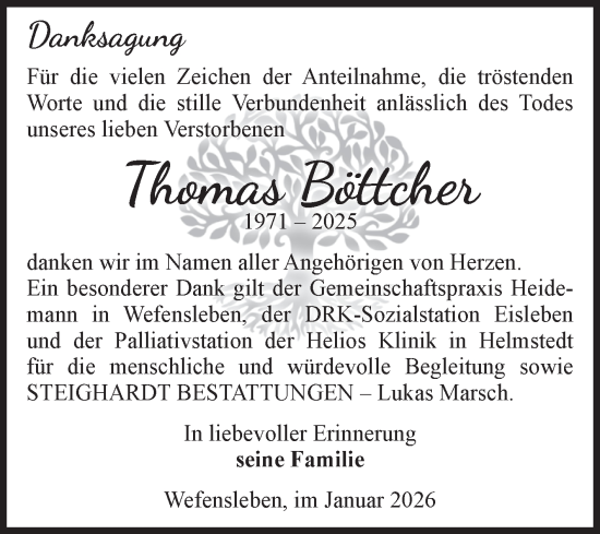 Traueranzeige von Thomas Böttcher von Volksstimme Oschersleben/Wanzleben