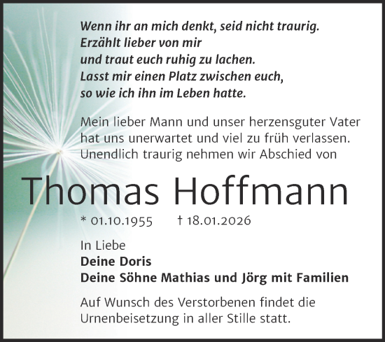 Traueranzeige von Thomas Hoffmann von Trauerkombi Merseburg
