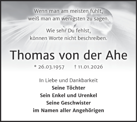 Traueranzeige von Thomas von der Ahe von Super Sonntag Naumburg/Nebra