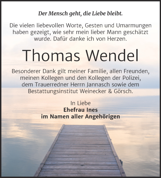 Traueranzeige von Thomas Wendel von Trauerkombi Bernburg