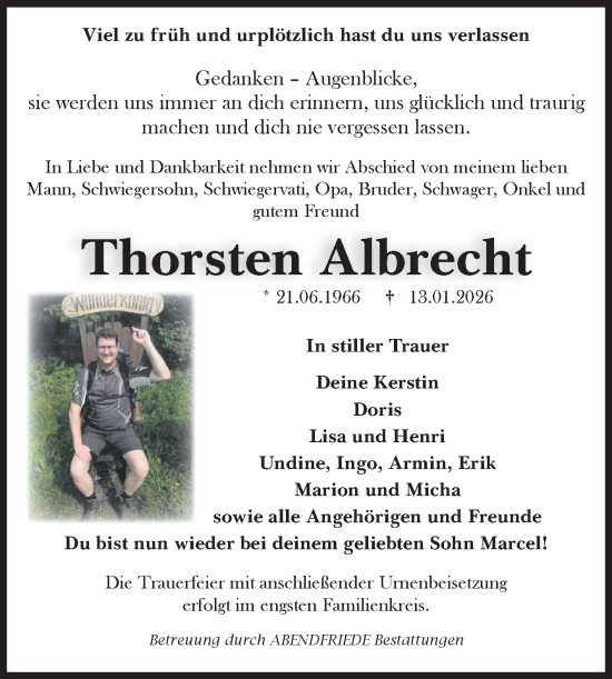 Traueranzeige von Thorsten Albrecht von Volksstimme Magdeburg