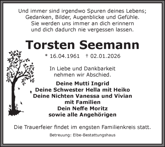 Traueranzeige von Torsten Seemann von Volksstimme Magdeburg