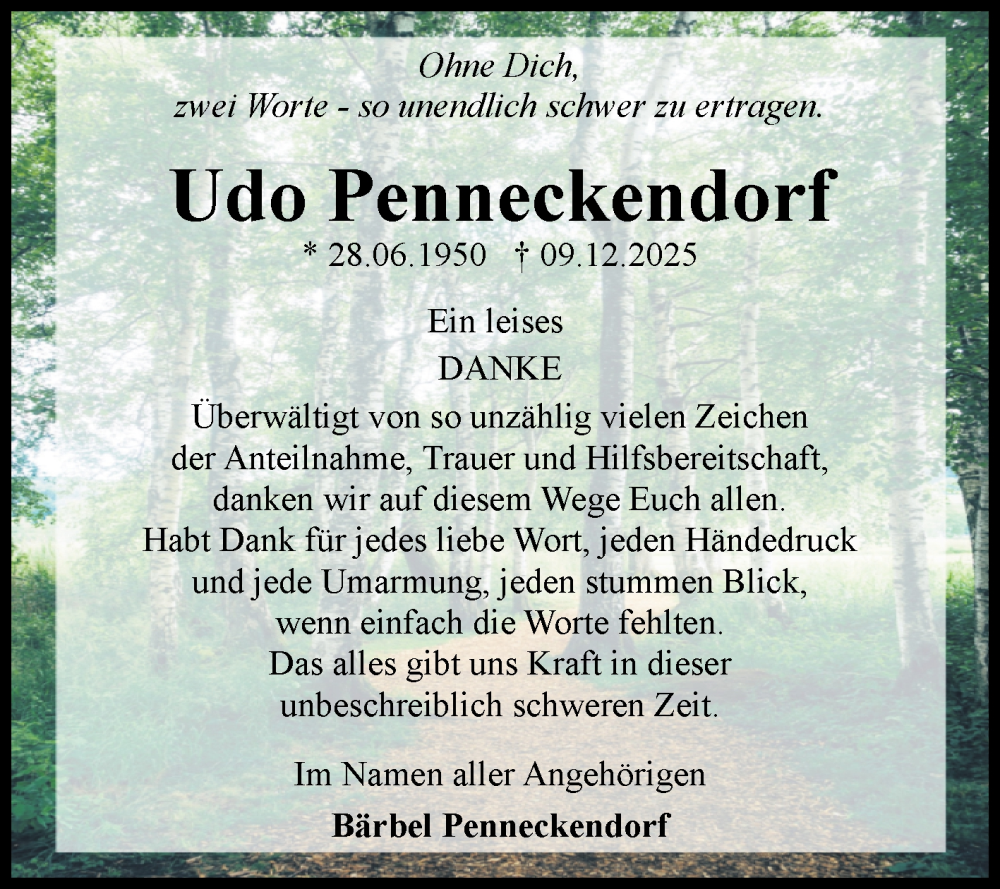  Traueranzeige für Udo Penneckendorf vom 17.01.2026 aus Volksstimme Haldensleben/Wolmirstedt