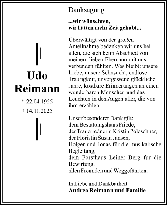 Traueranzeige von Udo Reimann von Trauerkombi Dessau