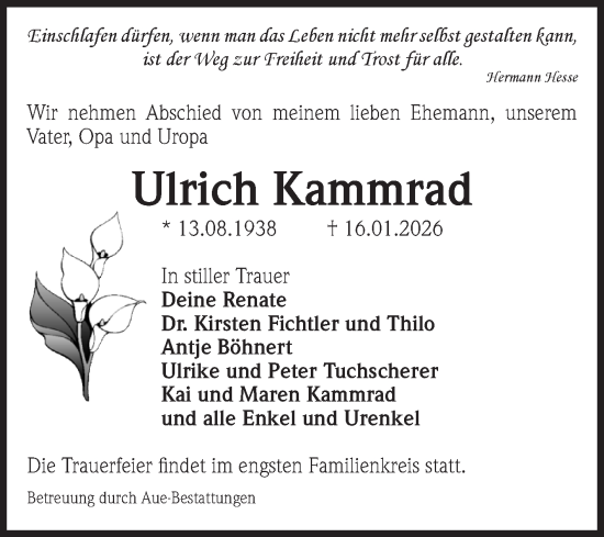 Traueranzeige von Ulrich Kammrad von Volksstimme Magdeburg
