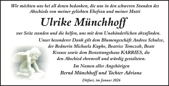 Traueranzeige von Ulrike Münchhoff von Trauerkombi Quedlinburg