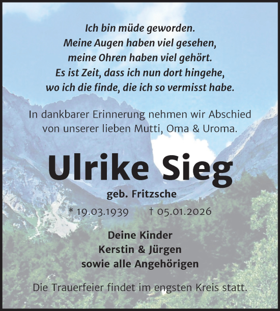 Traueranzeige von Ulrike Sieg von Trauerkombi Zeitz
