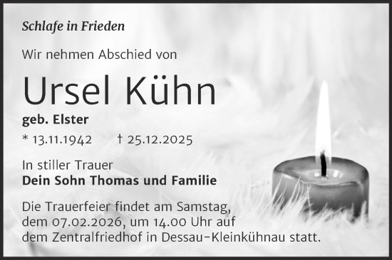 Traueranzeige von Ursel Kühn von Trauerkombi Dessau