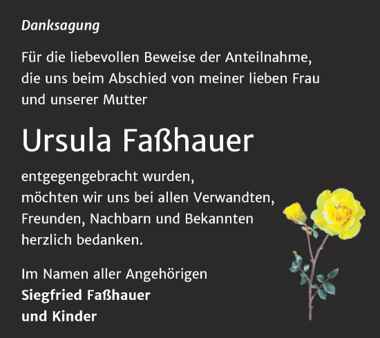 Traueranzeige von Ursula Faßhauer von Trauerkombi Zeitz