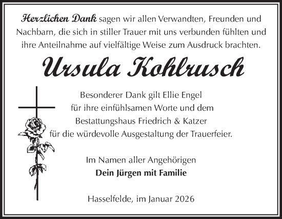 Traueranzeige von Ursula Kohlrusch von Volksstimme Wernigerode