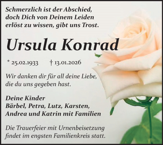 Traueranzeige von Ursula Konrad von Trauerkombi Bitterfeld