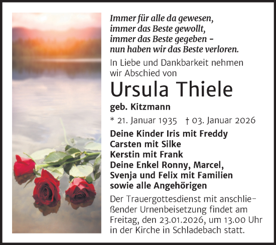 Traueranzeige von Ursula Thiele von Trauerkombi Merseburg