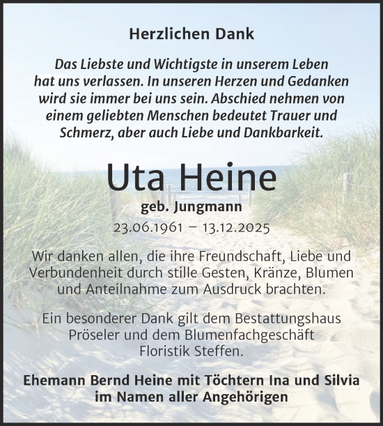 Traueranzeige von Uta Heine von Trauerkombi Bernburg