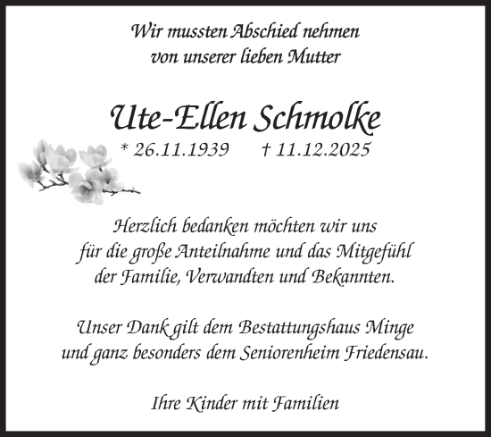 Traueranzeige von Ute-Ellen Schmolke von Volksstimme Burg/Genthin