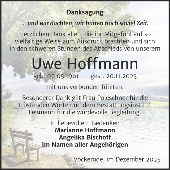 Traueranzeige von Uwe Hoffmann von Trauerkombi Wittenberg