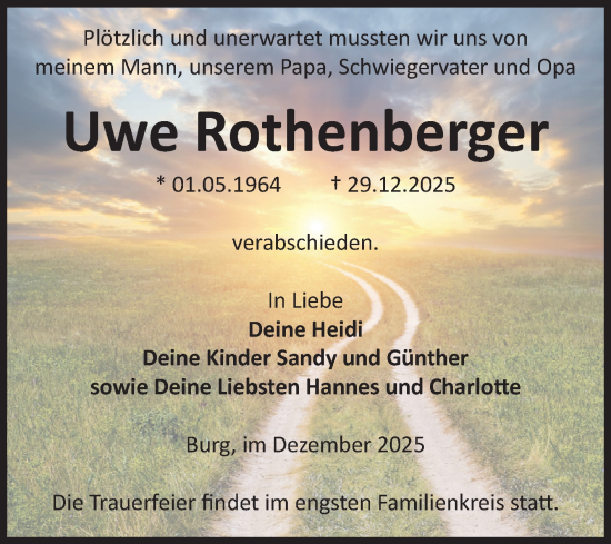 Traueranzeige von Uwe Rothenberger von Volksstimme Burg/Genthin