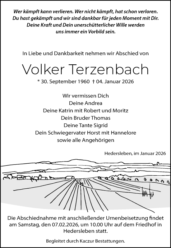 Traueranzeige von Volker Terzenbach von Trauerkombi Quedlinburg