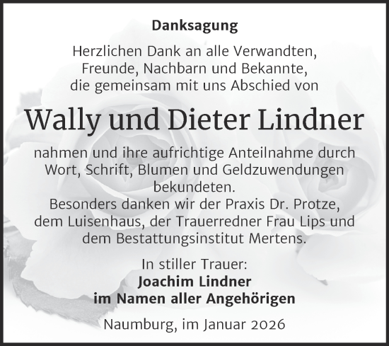 Traueranzeige von Wally und Dieter Lindner von Super Sonntag Naumburg/Nebra