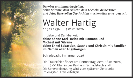 Traueranzeige von Walter Hartig von Mitteldeutsche Zeitung Merseburg/Querfurt