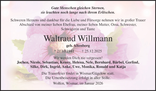 Traueranzeige von Waltraud Willmann von Trauerkombi Bitterfeld