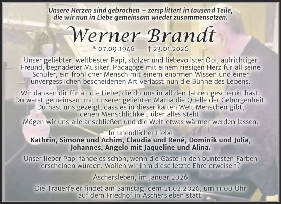 Traueranzeige von Werner Brandt von Trauerkombi Aschersleben