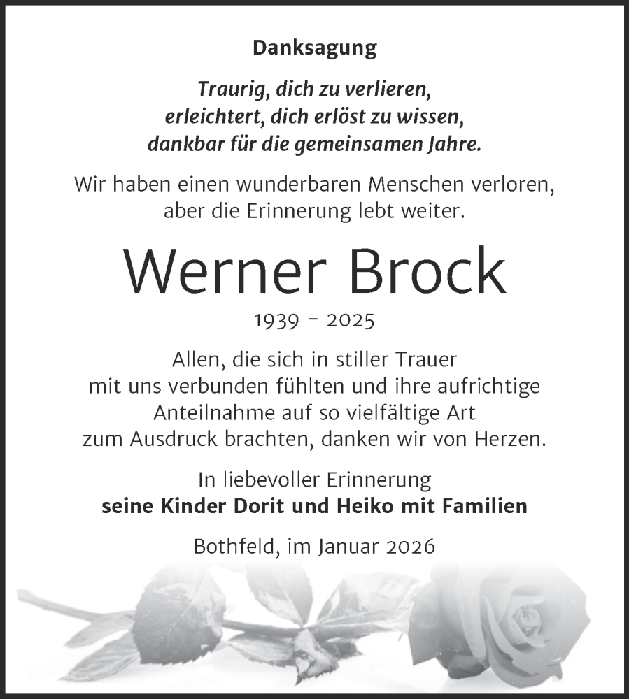  Traueranzeige für Werner Brock vom 10.01.2026 aus Trauerkombi Weißenfels