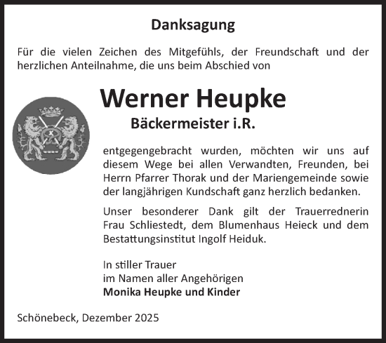 Traueranzeige von Werner Heupke von Volksstimme Schönebeck