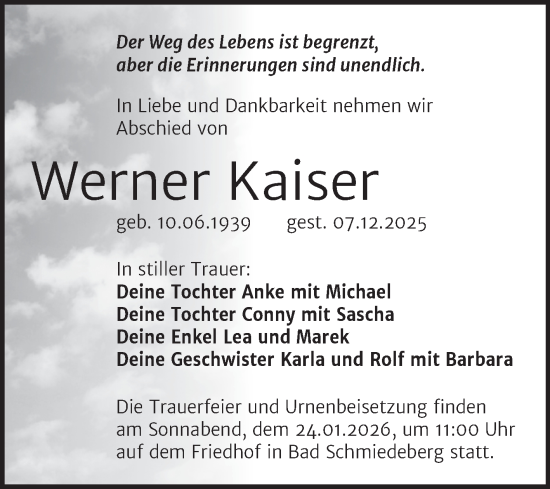 Traueranzeige von Werner Kaiser von Trauerkombi Wittenberg