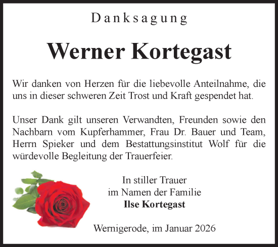 Traueranzeige von Werner Kortegast von Volksstimme Wernigerode