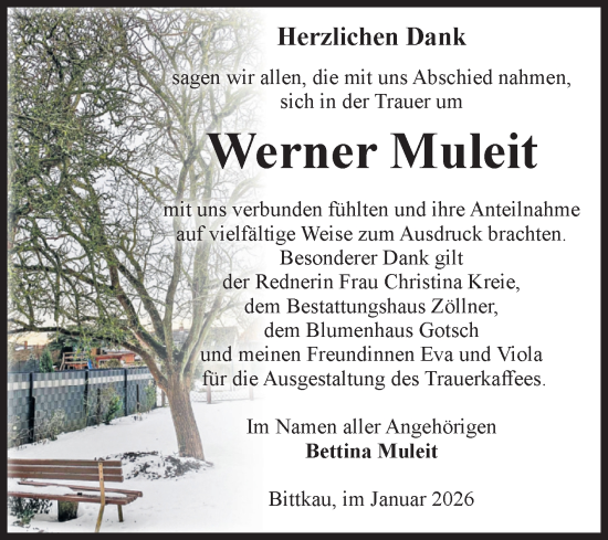 Traueranzeige von Werner Muleit von Volksstimme Altmark Ost