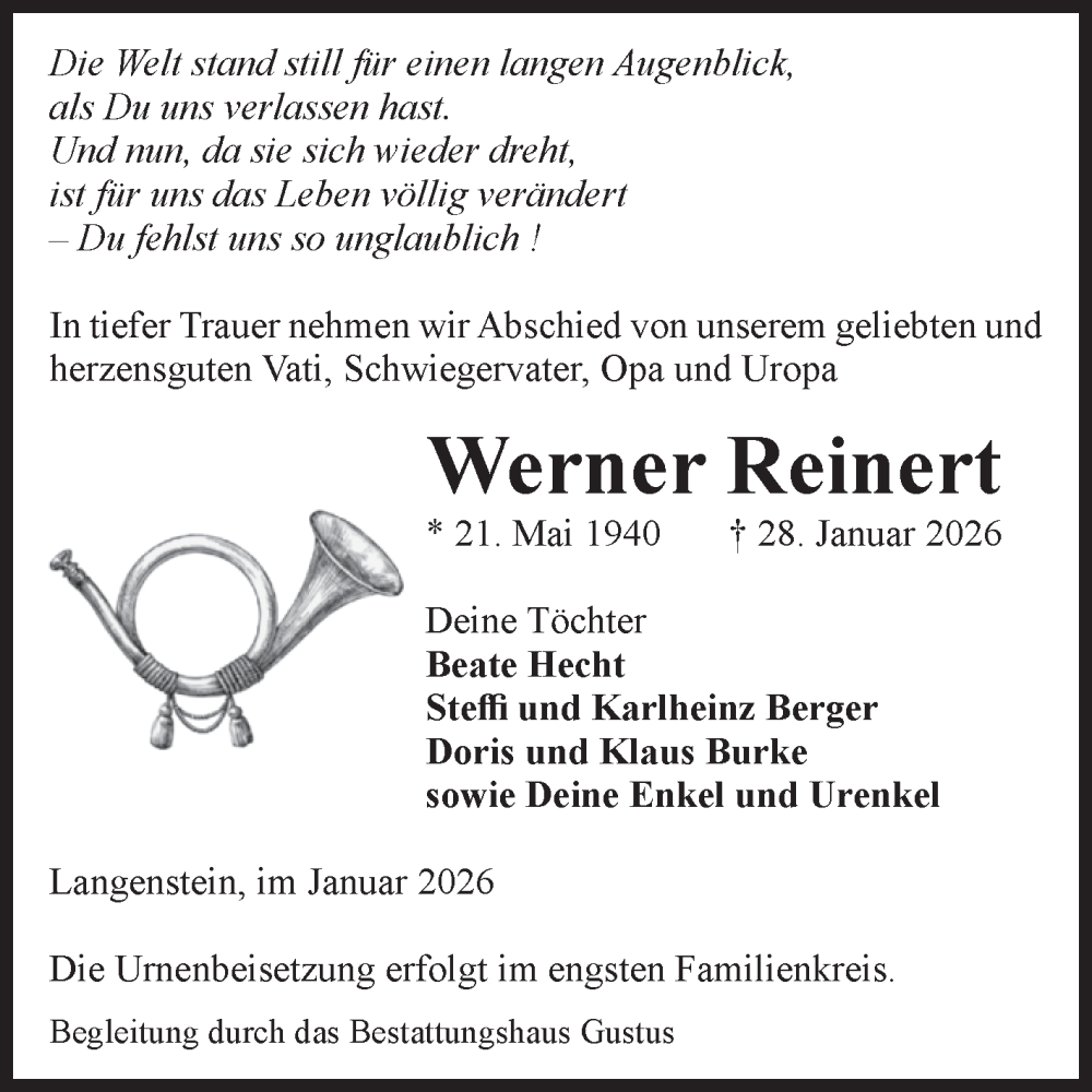  Traueranzeige für Werner Reinert vom 31.01.2026 aus Volksstimme Halberstadt