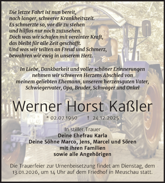Traueranzeige von Werner Horst Kaßler von Trauerkombi Merseburg