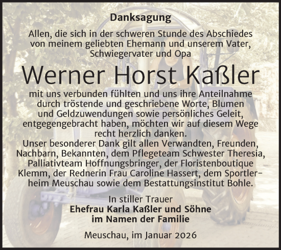 Traueranzeige von Werner Horst Kaßler von Trauerkombi Merseburg