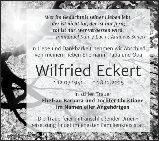 Traueranzeige von Wilfried Eckert von Mitteldeutsche Zeitung Halle/Saalkreis