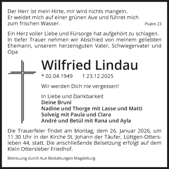 Traueranzeige von Wilfried Lindau von Volksstimme Magdeburg