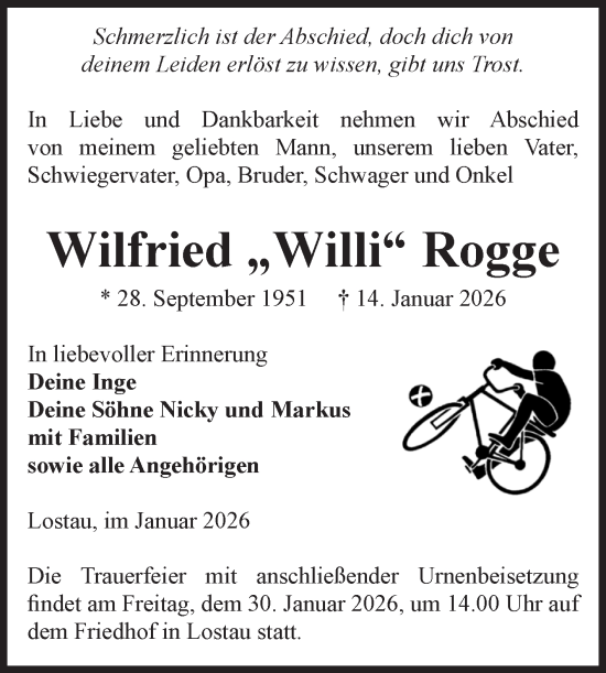 Traueranzeige von Wilfried Rogge von Volksstimme Burg/Genthin