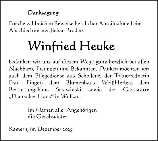 Traueranzeige von Winfried Heuke von Volksstimme Altmark Ost