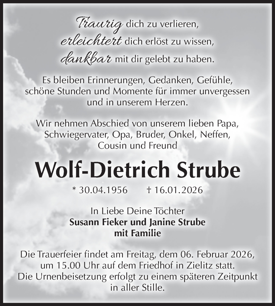  Traueranzeige für Wolf-Dietrich Strube vom 24.01.2026 aus Volksstimme Haldensleben/Wolmirstedt