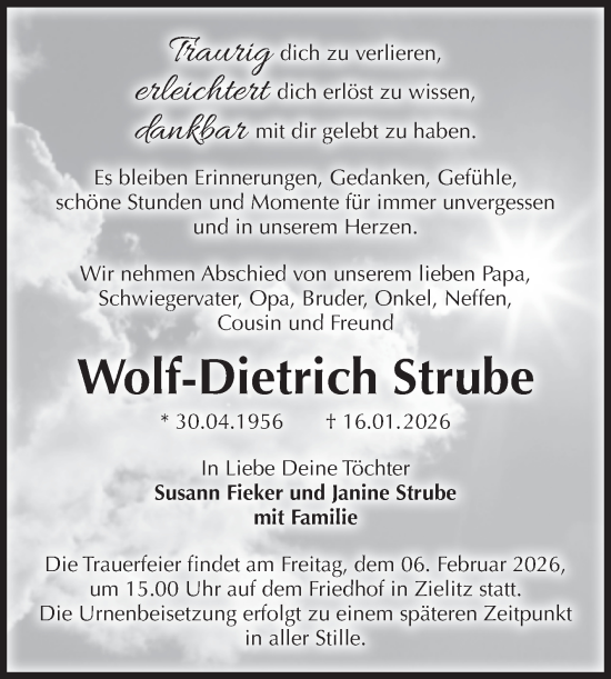 Traueranzeige von Wolf-Dietrich Strube von Volksstimme Haldensleben/Wolmirstedt
