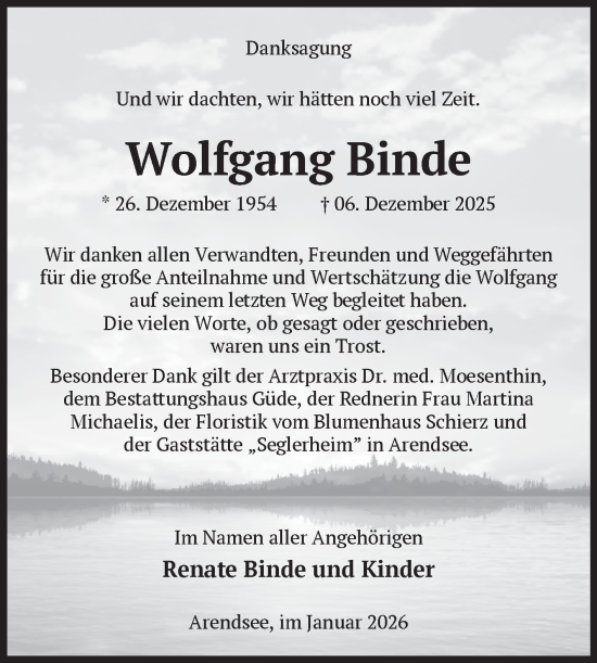 Traueranzeige von Wolfgang Binde von Volksstimme Altmark West