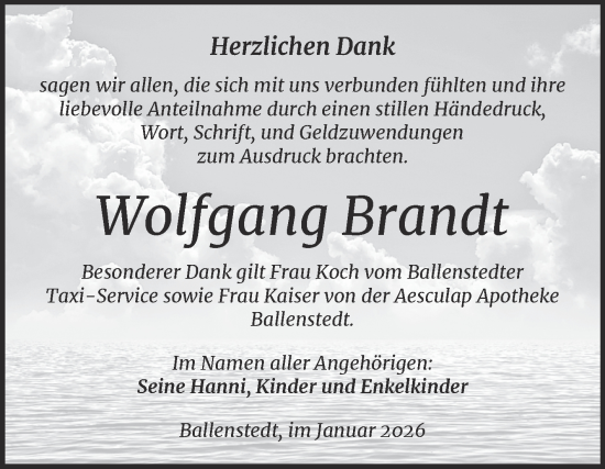 Traueranzeige von Wolfgang Brandt von Trauerkombi Quedlinburg