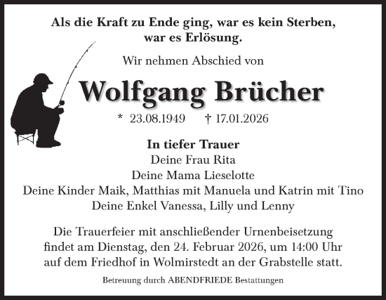 Traueranzeige von Wolfgang Brücher von Volksstimme Haldensleben/Wolmirstedt