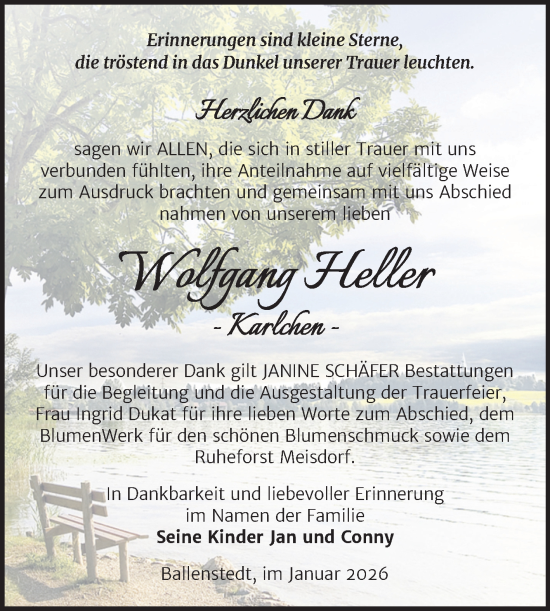 Traueranzeige von Wolfgang Heller von Trauerkombi Quedlinburg