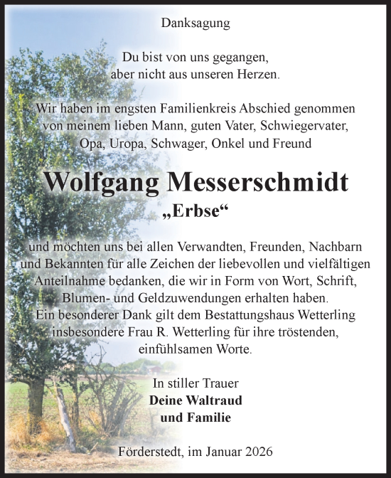 Traueranzeige von Wolfgang Messerschmidt von Volksstimme Staßfurt