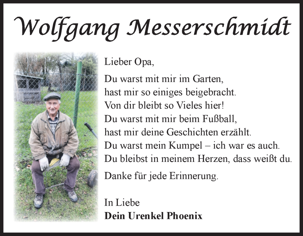  Traueranzeige für Wolfgang Messerschmidt vom 10.01.2026 aus Volksstimme Staßfurt
