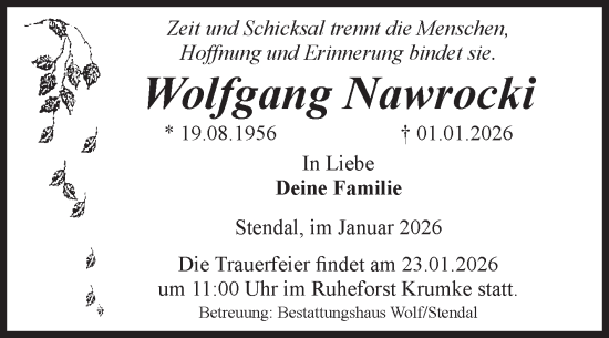 Traueranzeige von Wolfgang Nawrocki von Volksstimme Altmark Ost