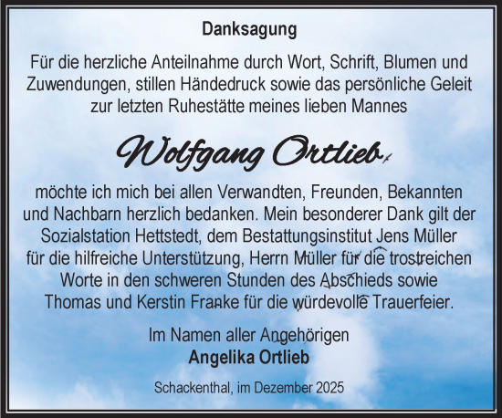 Traueranzeige von Wolfgang Ortlieb von Trauerkombi Aschersleben