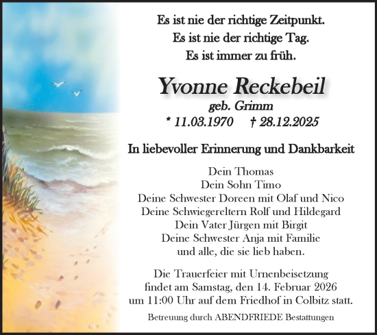 Traueranzeige von Yvonne Reckebell von Volksstimme Haldensleben/Wolmirstedt