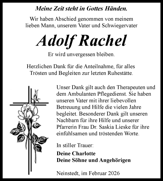 Traueranzeige von Adolf Rachel von Trauerkombi Quedlinburg