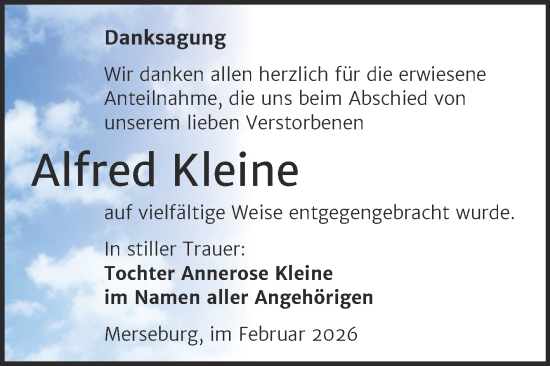 Traueranzeige von Alfred Kleine von Trauerkombi Merseburg